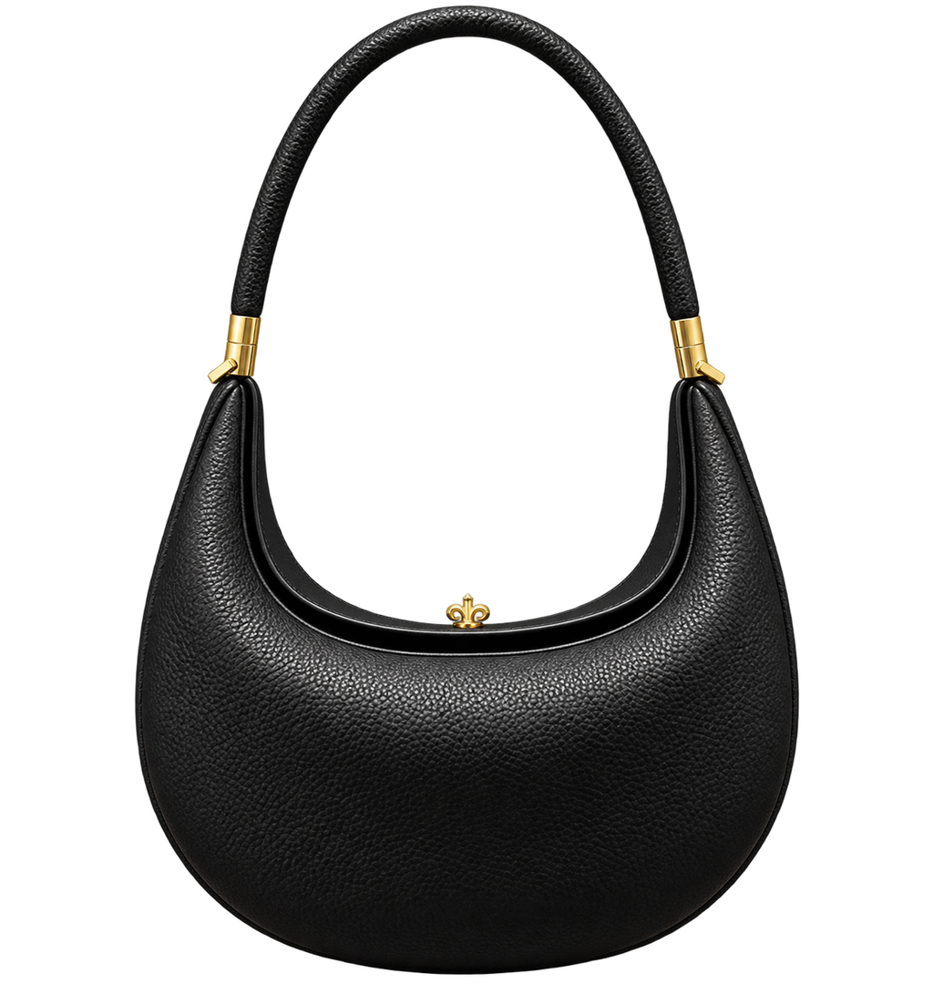 Women’s Genuine Cow Leather Half Moon Shoulder Bag – Solid Color Handbag