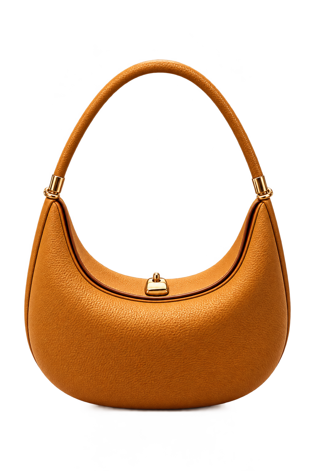 Women’s Genuine Cow Leather Half Moon Shoulder Bag – Solid Color Handbag