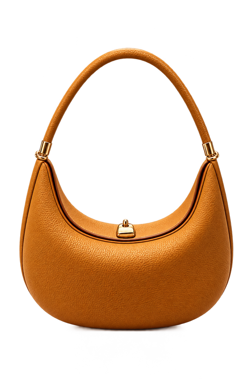 Women’s Genuine Cow Leather Half Moon Shoulder Bag – Solid Color Handbag