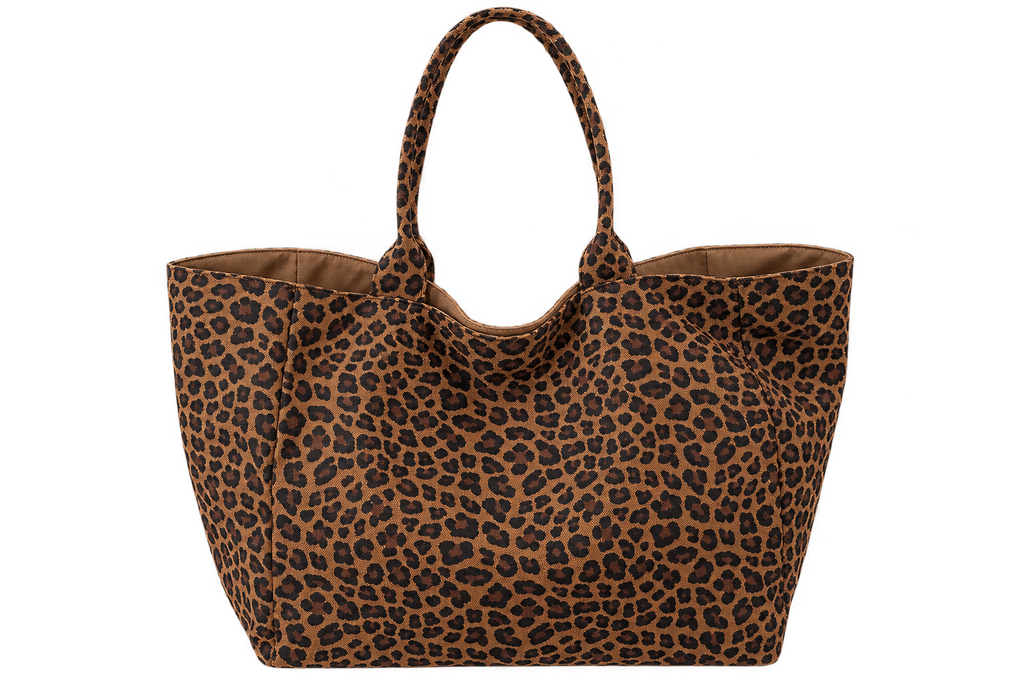 Leopard Print Tote Bag for Women – Casual Nylon Shoulder Handbag, Bucket Purse