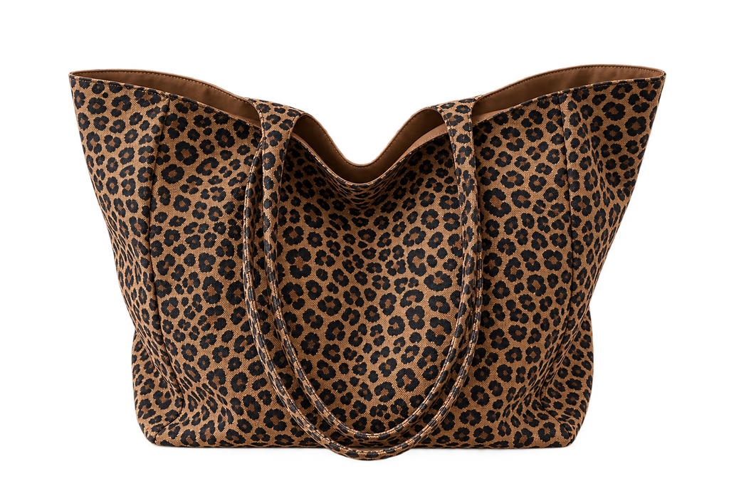 Leopard Print Tote Bag for Women – Casual Nylon Shoulder Handbag, Bucket Purse