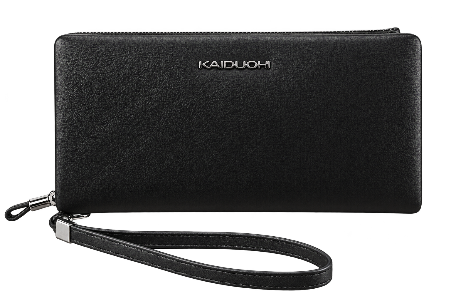 Men's Slim Leather Clutch Wallet, Dual-Layer Long Wristlet, Large Capacity Zipper Wallet