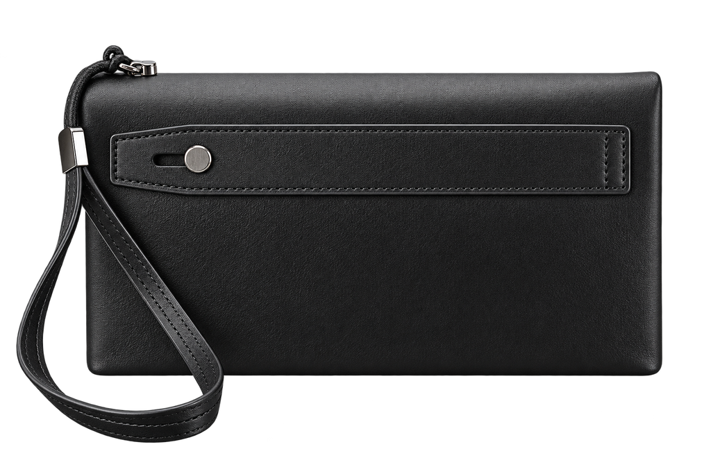 Men's Slim Leather Clutch Wallet, Dual-Layer Long Wristlet, Large Capacity Zipper Wallet