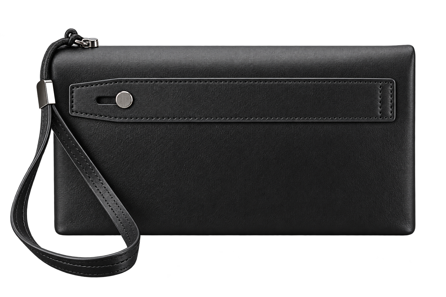 Men's Slim Leather Clutch Wallet, Dual-Layer Long Wristlet, Large Capacity Zipper Wallet