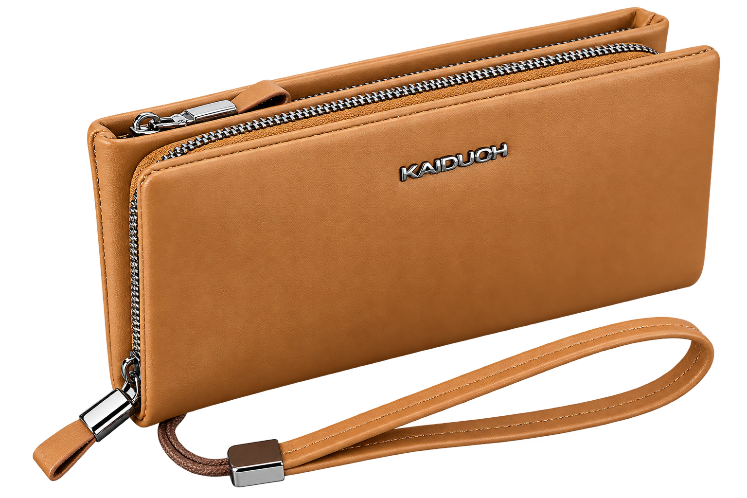 Men's Slim Leather Clutch Wallet, Dual-Layer Long Wristlet, Large Capacity Zipper Wallet