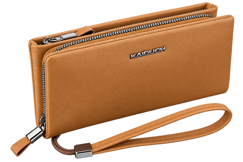 Men's Slim Leather Clutch Wallet, Dual-Layer Long Wristlet, Large Capacity Zipper Wallet