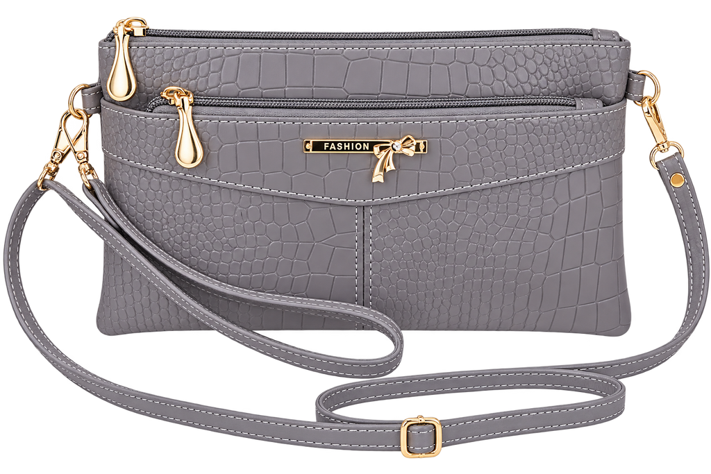 Women’s Crocodile Textured PU Leather Wristlet Clutch Wallet, Gray