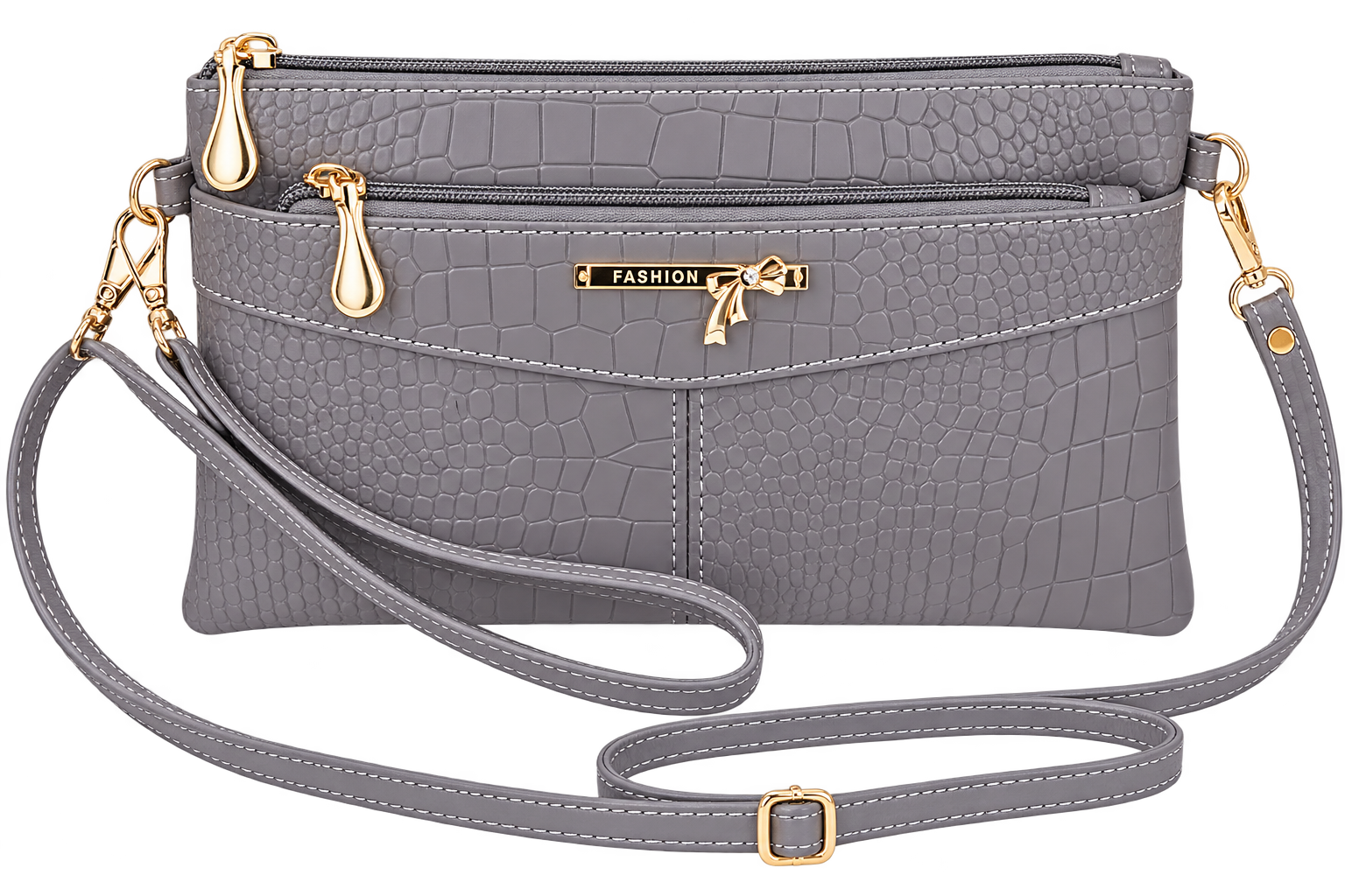 Women’s Crocodile Textured PU Leather Wristlet Clutch Wallet, Gray