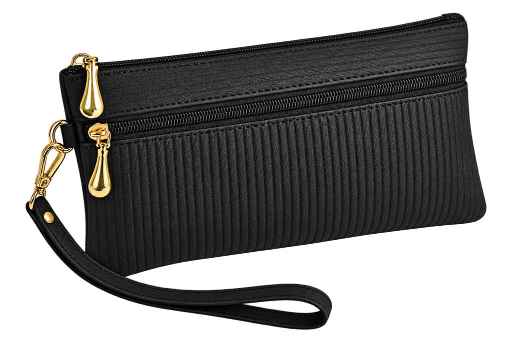 PU Leather Crossbody Wallet Clutch with Wrist Strap, Zipper Coin Pocket, Blue