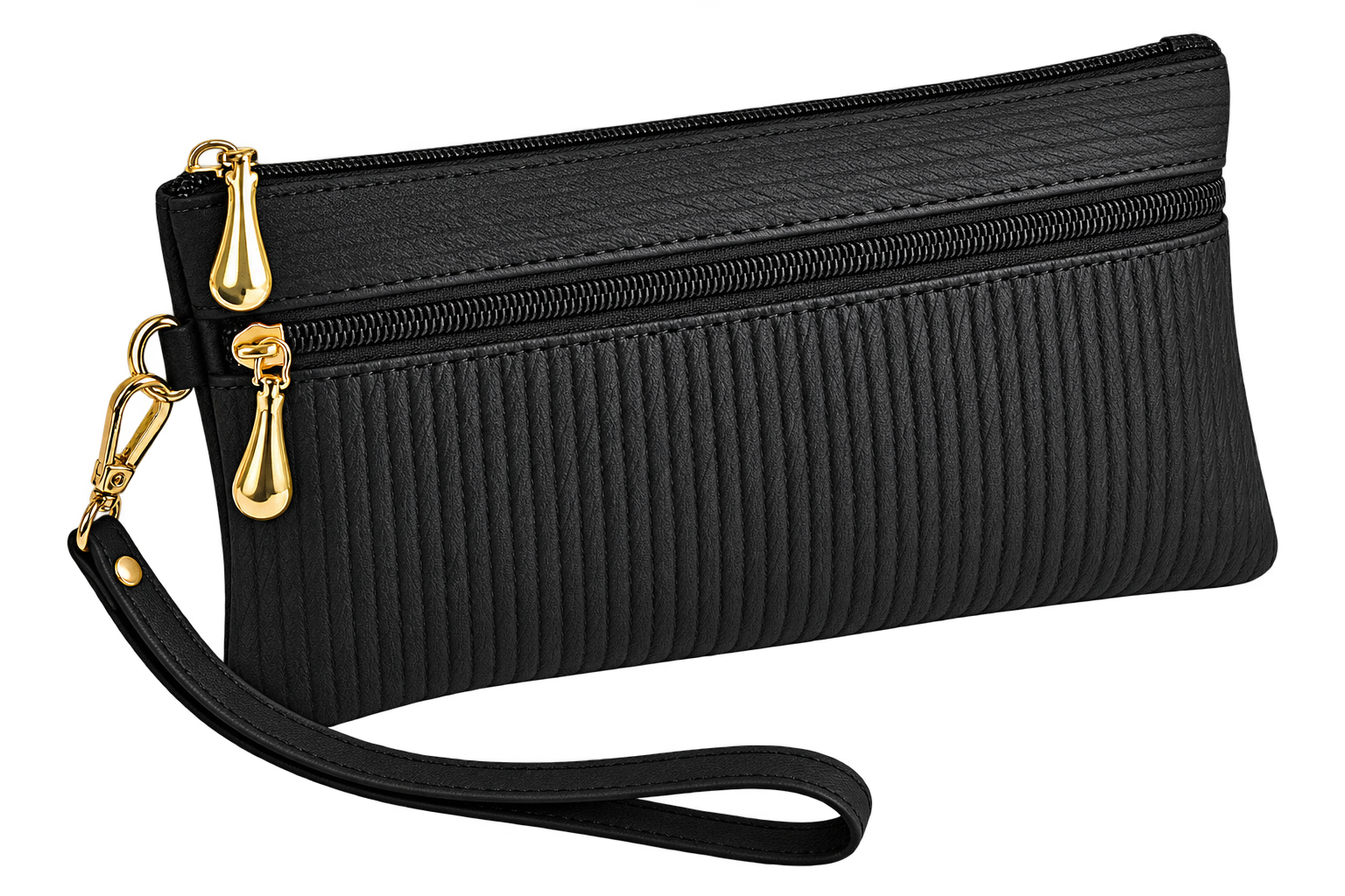 PU Leather Crossbody Wallet Clutch with Wrist Strap, Zipper Coin Pocket, Blue