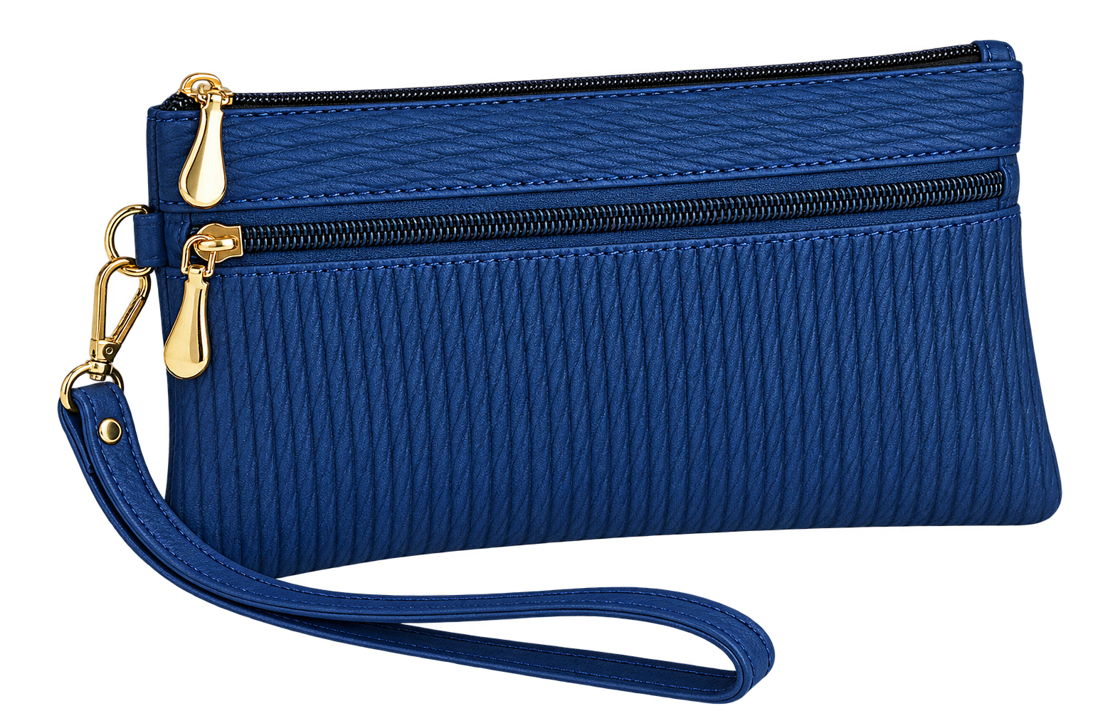 PU Leather Crossbody Wallet Clutch with Wrist Strap, Zipper Coin Pocket, Blue