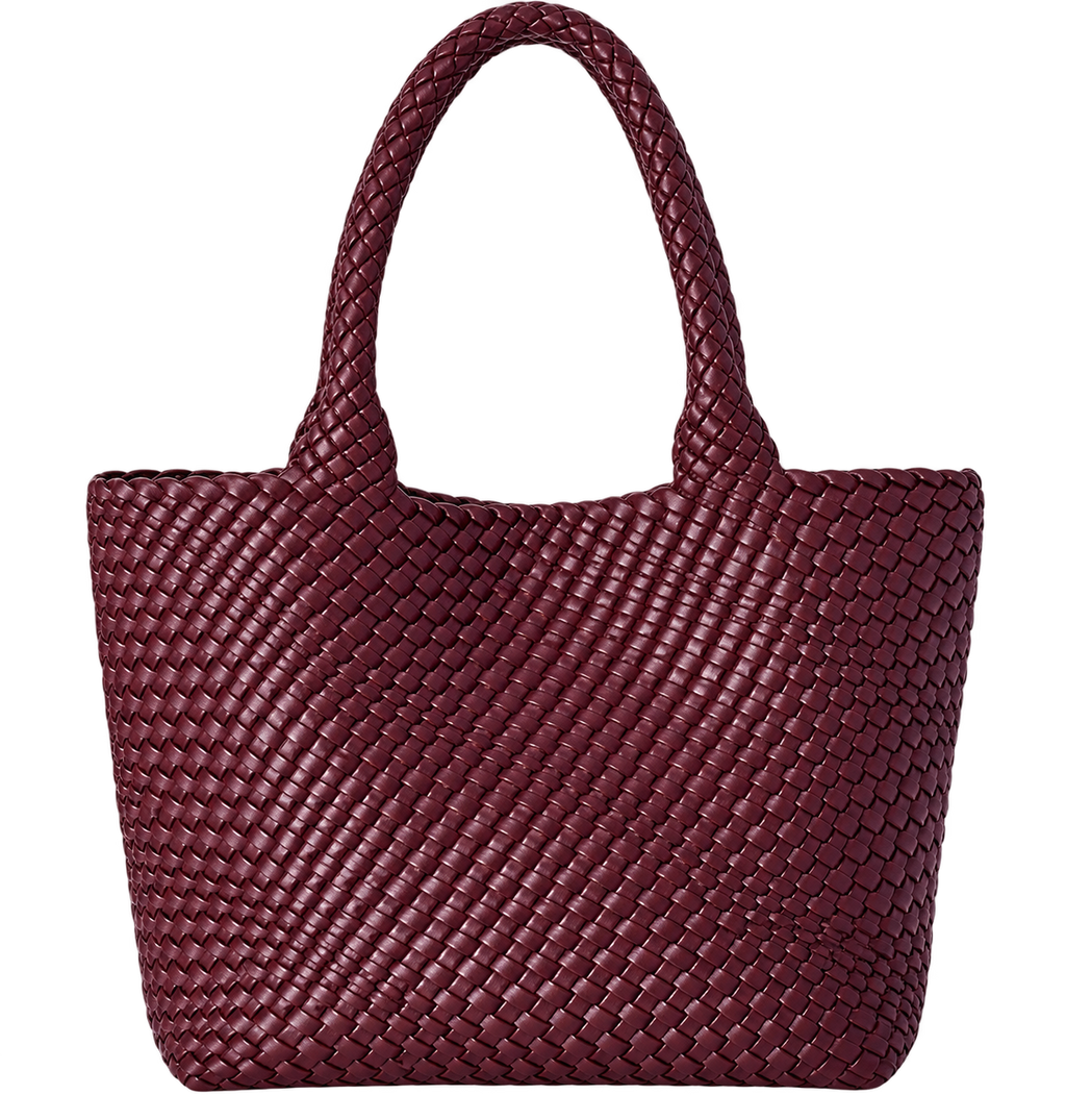 Large Woven Tote Bag for Women, Vegan Leather Shoulder Handbag, Handwoven Work & Travel Tote