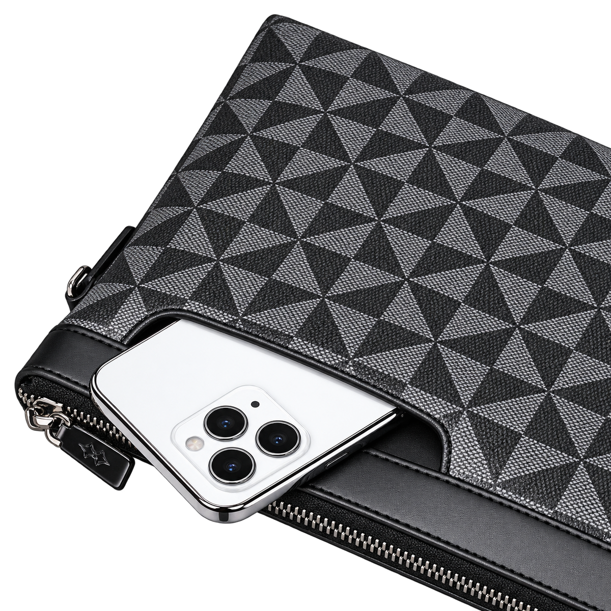 Men's Leather Clutch Wallet with Phone and Card Holder