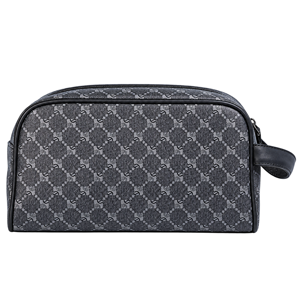 Men's PU Print Toiletry Bag, Large Capacity Travel Wash Bag with Wrist Strap