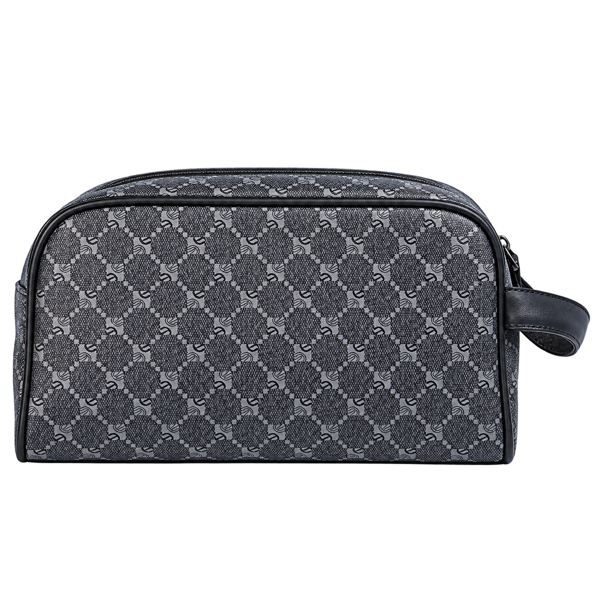 Men's PU Print Toiletry Bag, Large Capacity Travel Wash Bag with Wrist Strap