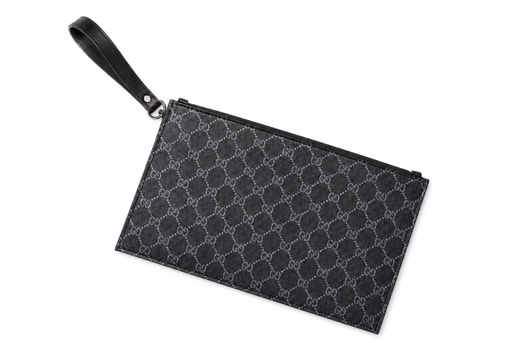 Men’s Printed Leather Envelope Clutch Bag with Wrist Strap