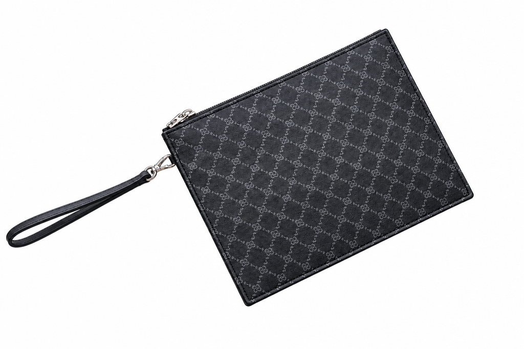 Men’s Printed Leather Envelope Clutch Bag with Wrist Strap