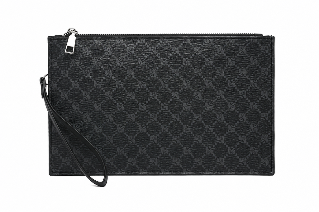 Men’s Printed Leather Envelope Clutch Bag with Wrist Strap