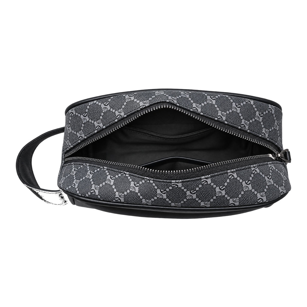 Men's PU Print Toiletry Bag, Large Capacity Travel Wash Bag with Wrist Strap