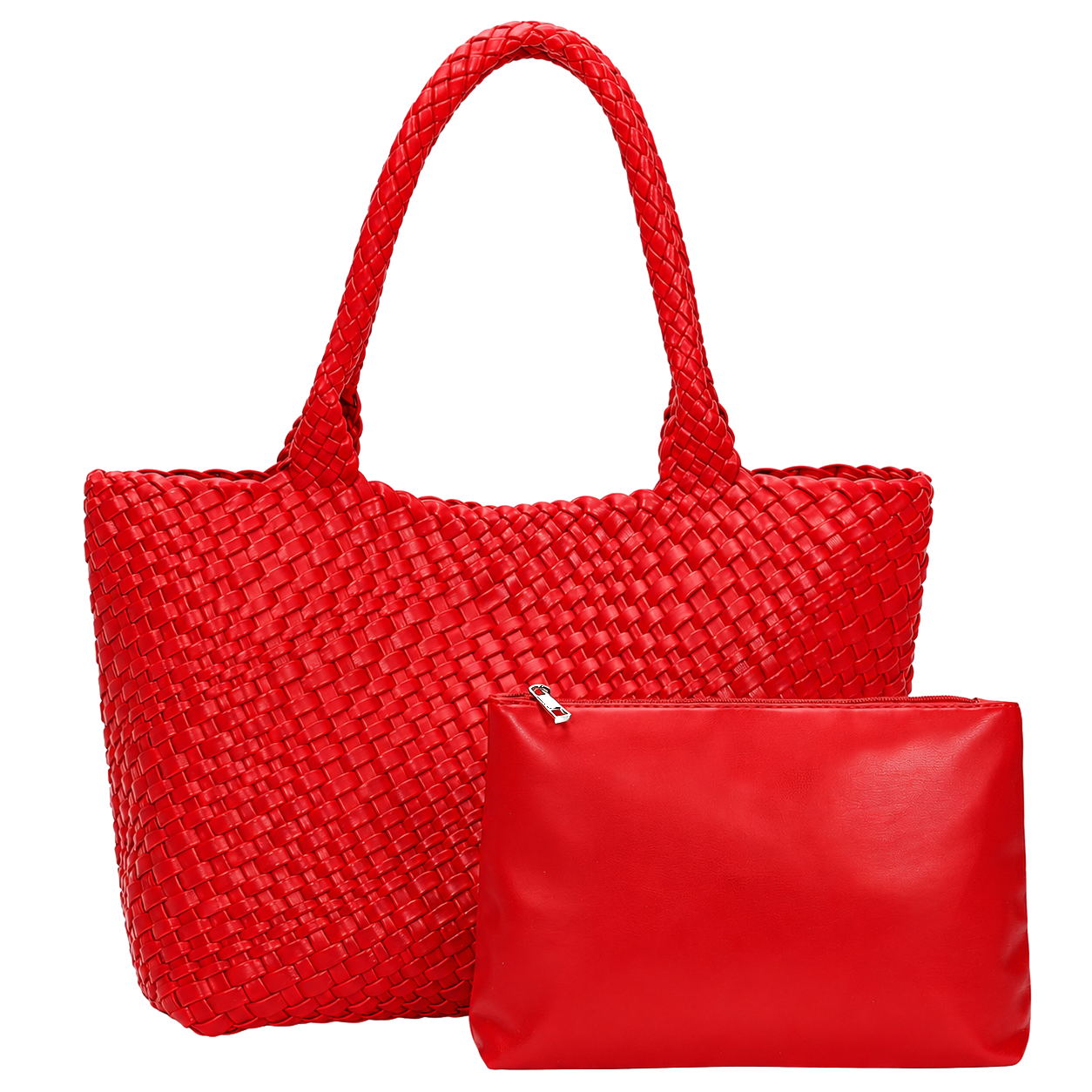 Large Woven Tote Bag for Women, Vegan Leather Shoulder Handbag, Handwoven Work & Travel Tote