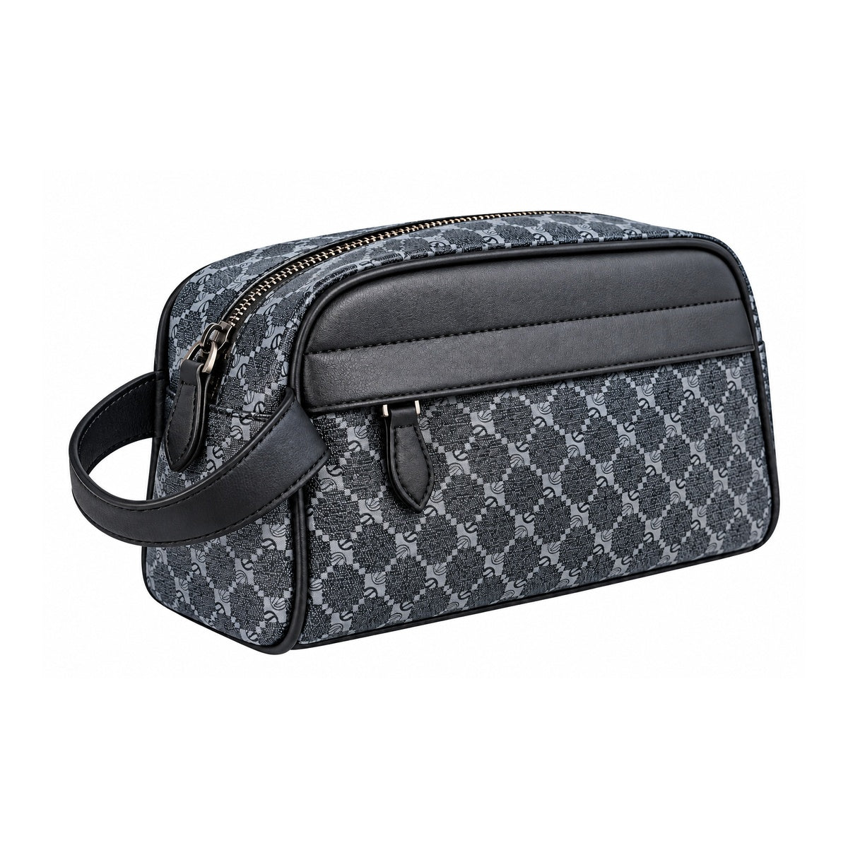 Men's PU Print Toiletry Bag, Large Capacity Travel Wash Bag with Wrist Strap